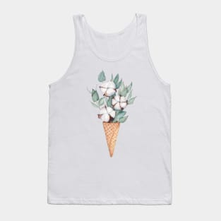 Cotton and eucalyptus bouquet in the waffle cone. Tank Top